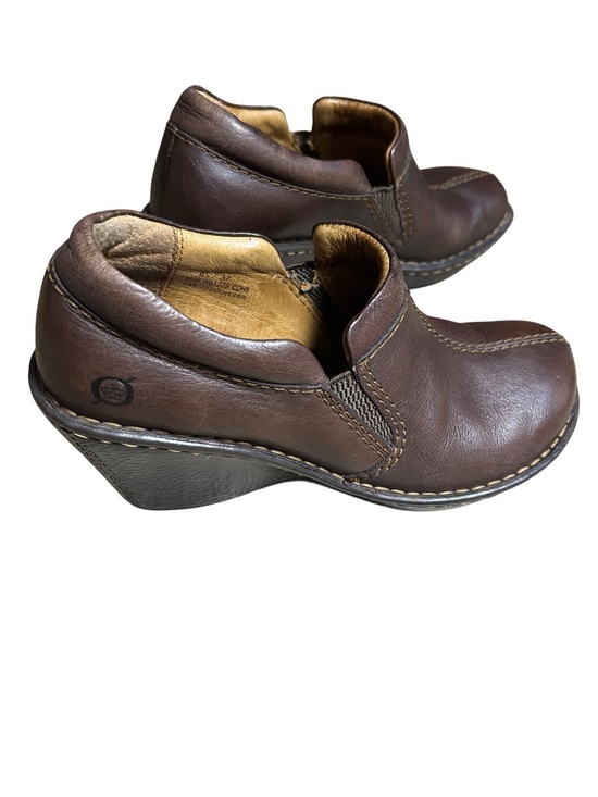 Born Shoes - Born Brown Leather Comfort Wedge Clogs Slip On Loafers Shoes M / W Size 6.5 / 37